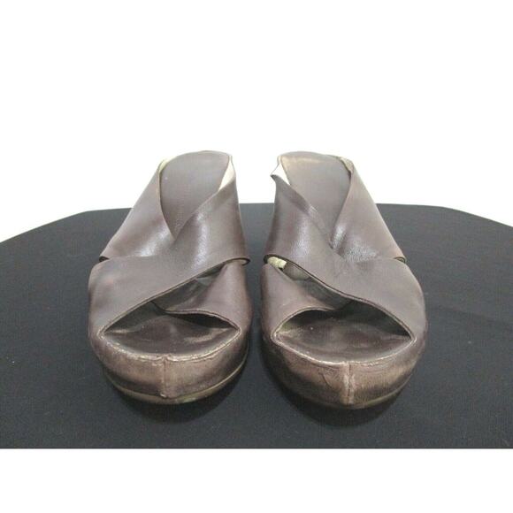 Attilio Giusti Leombruni Brown Leather Slide Wedge Comfy Heels Sz 39.5 EU/8.5 US - Picture 4 of 10